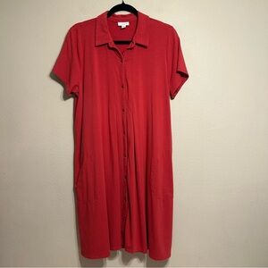 J Jill Polo Shirt‎ Dress Sz L Pima Cotton Modal Cinnabar Pockets Super Soft